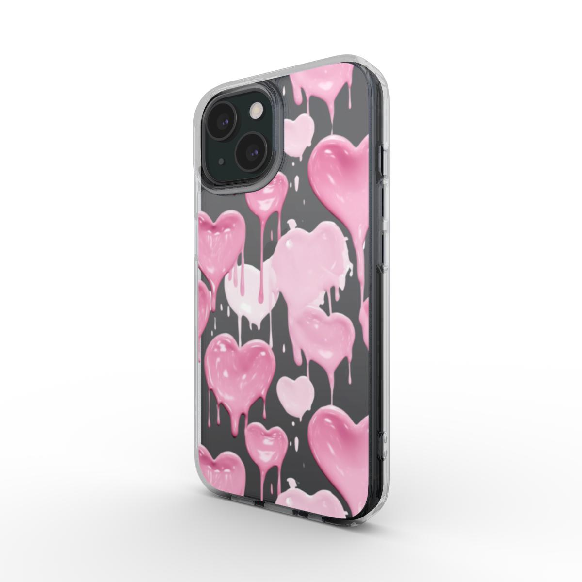 Dripping Paint Hearts Transparent Phone Case