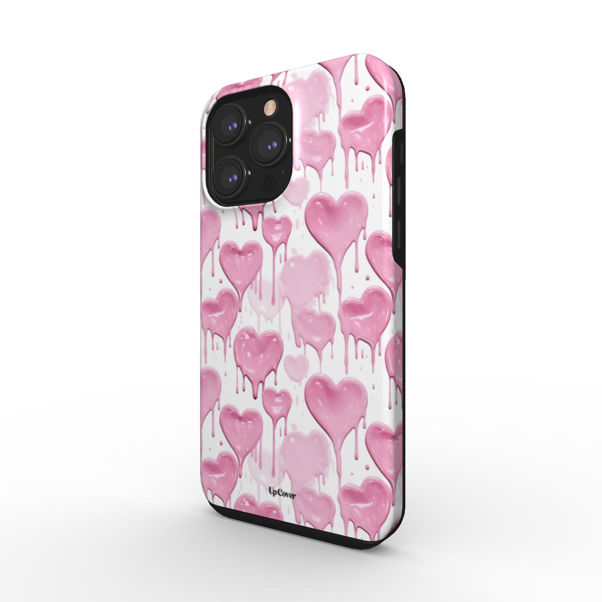 Pink Dripping Paint Hearts Tough Phone Case