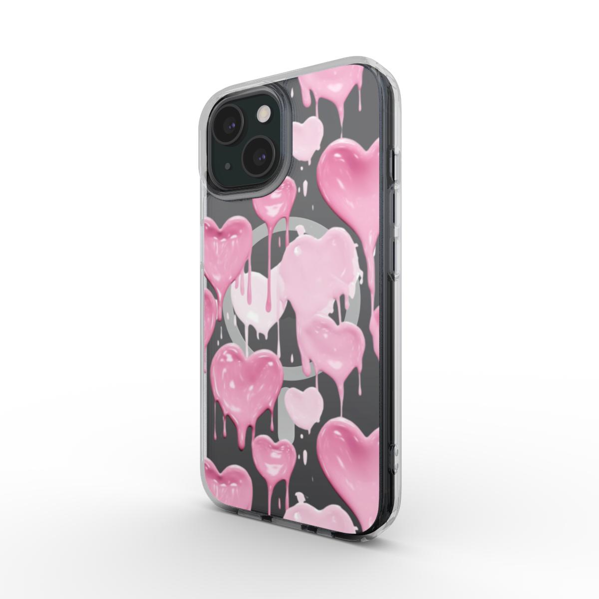 Dripping Paint Pink Hearts Clear Phone Case (MagSafe)