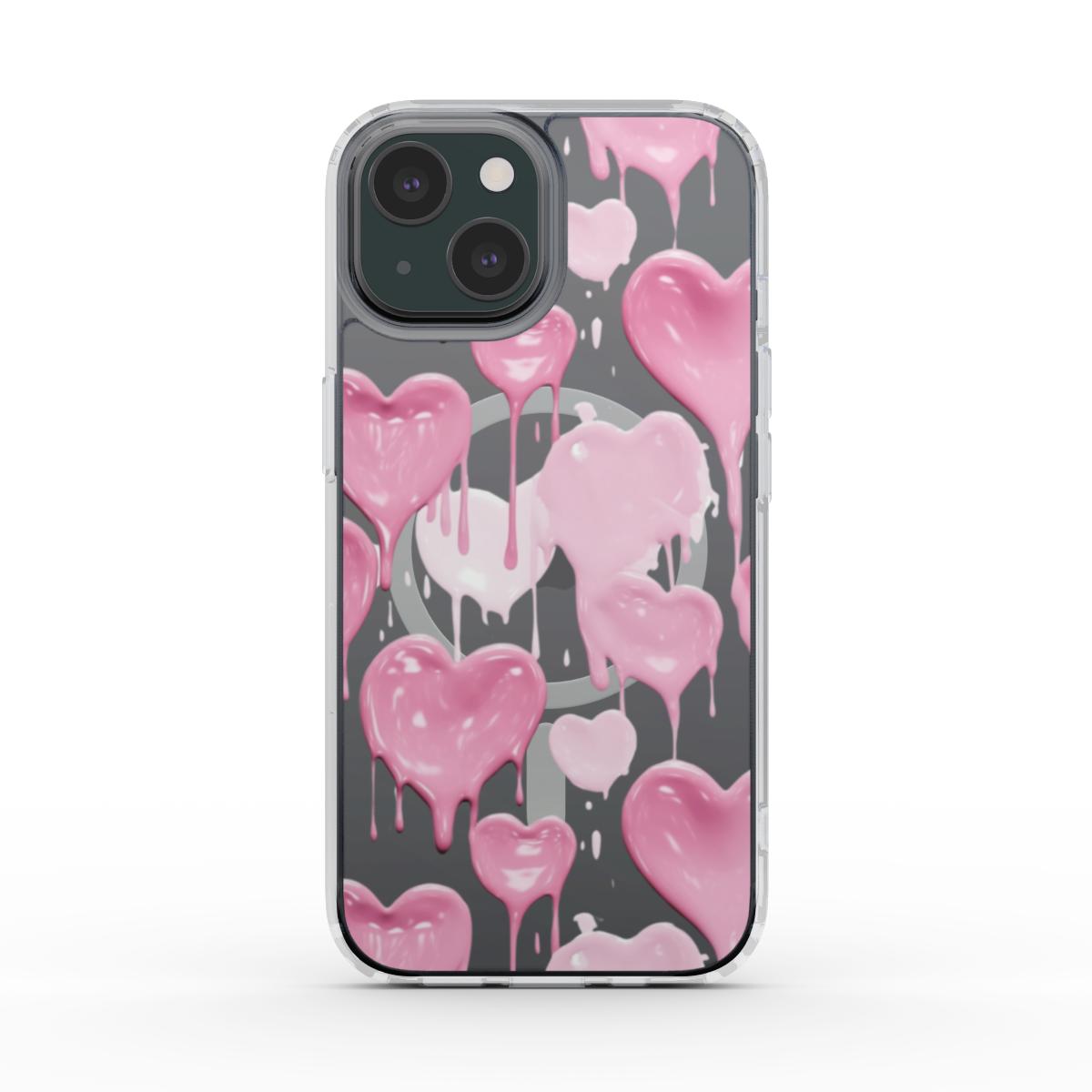 Dripping Paint Pink Hearts Clear Phone Case (MagSafe)