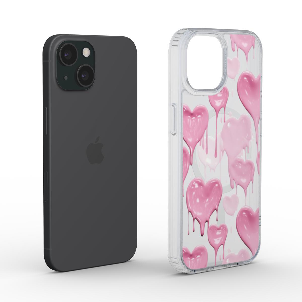 Dripping Paint Pink Hearts Clear Phone Case (MagSafe)